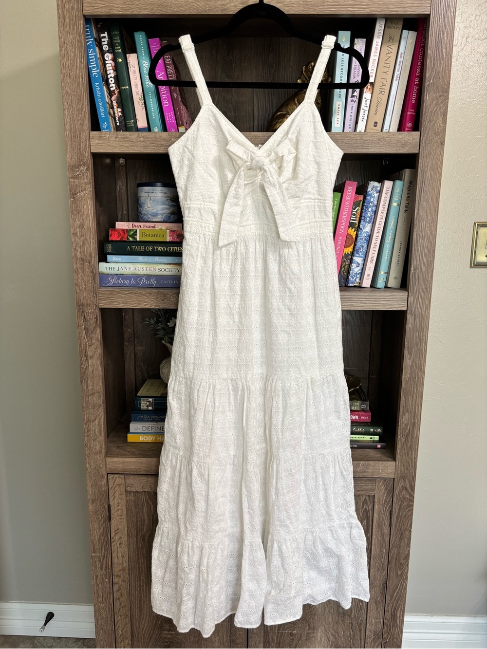 LIKELY Stasia White Eyelet V-Neck Tie Midi Dress, Size 2